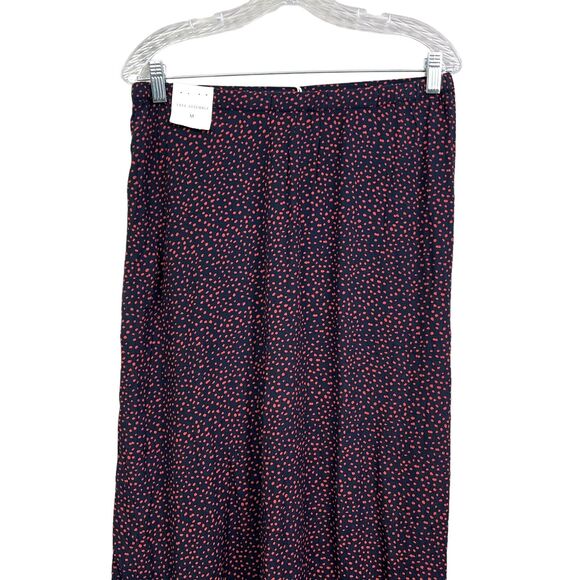 Free Assembly Womens Midi Skirt‎ Polka Dot Elastic Waist Side Zip Black Red Sz M - Picture 4 of 6